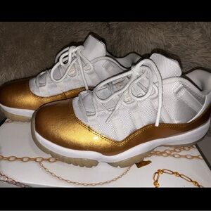 Jordan white and metallic gold sneakers